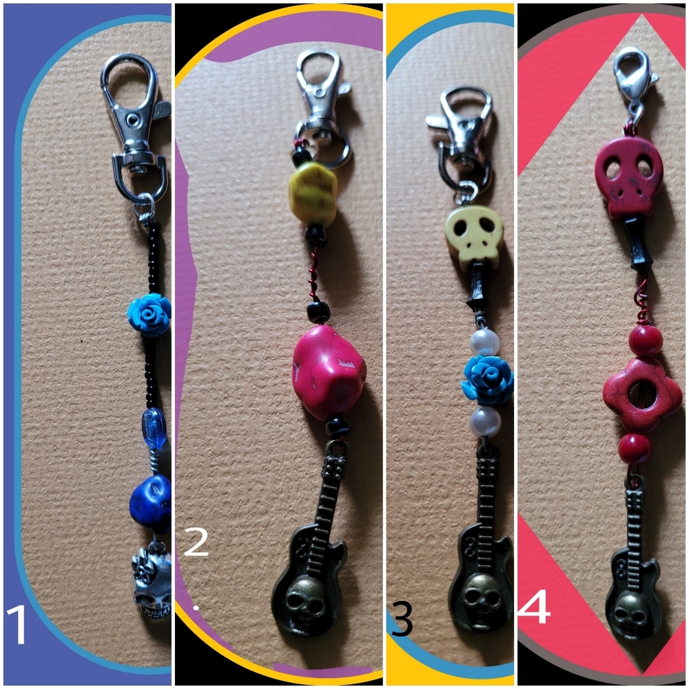Disney Inspired~Beaded Skeleton Keychains with Pendant~One Of A Kind~Handcrafted